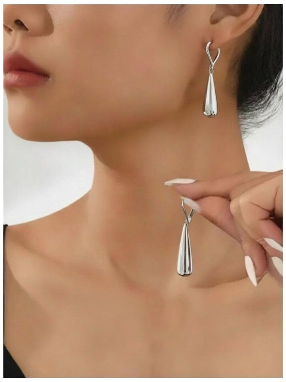 NWT 18K White Gold Plated Liquid Teardrop Dangle Leverback Earrings Minimalist